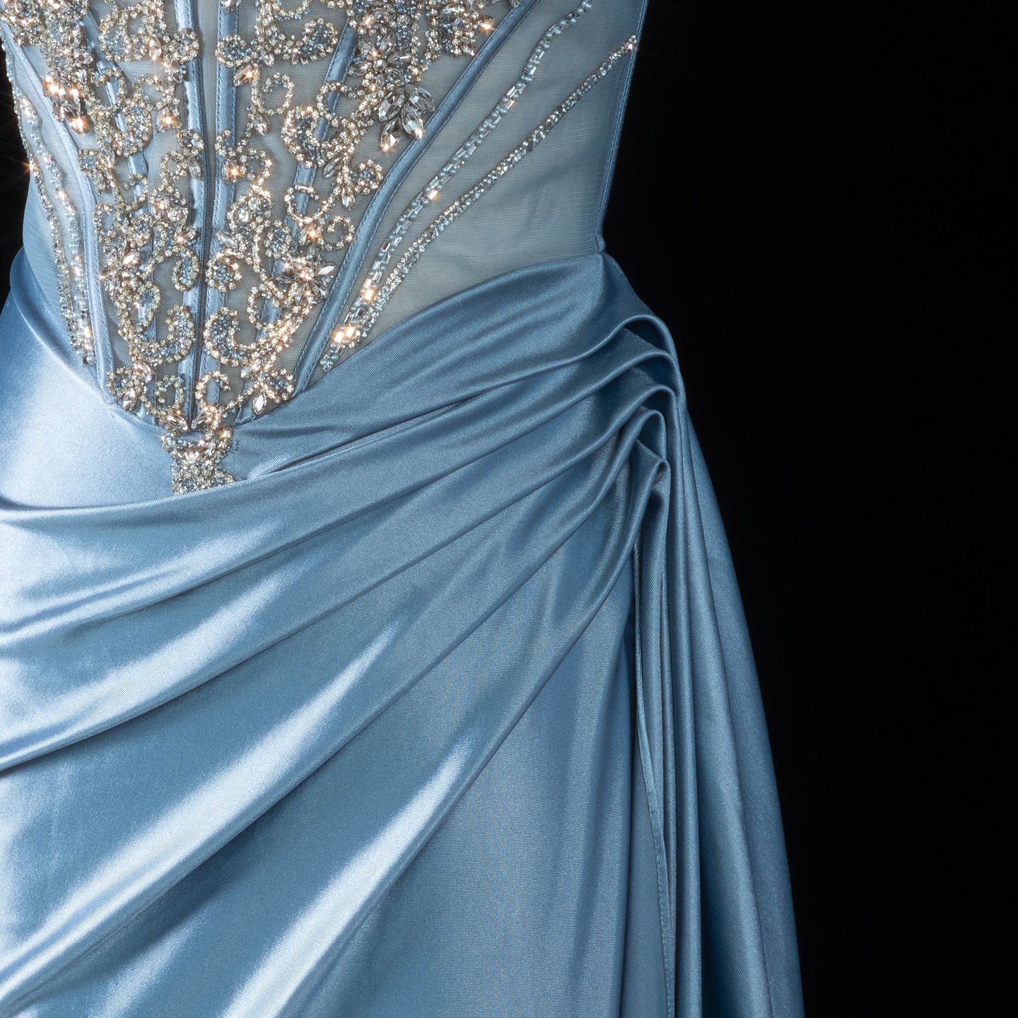 Dreamy Blue Wrap Ruched Side Overlay Strapless Mermaid Prom Dress SH195 Sheer Fairy