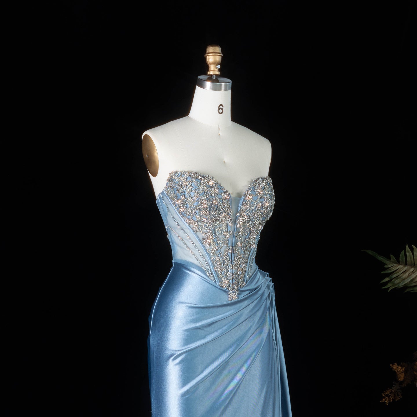 Dreamy Blue Wrap Ruched Side Overlay Strapless Mermaid Prom Dress SH195 Sheer Fairy