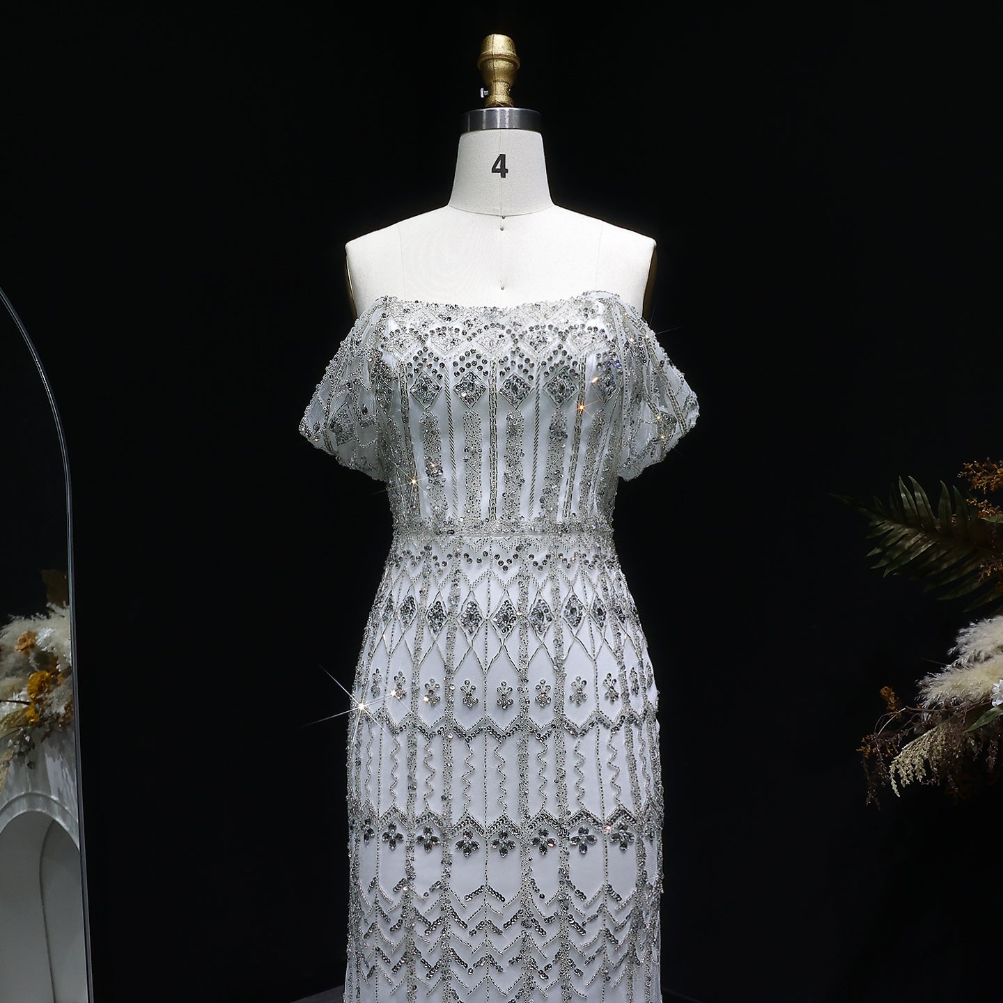 Square Neck Short Sleeve Formal Evening Gown for Women SS291 Sheer Fairy