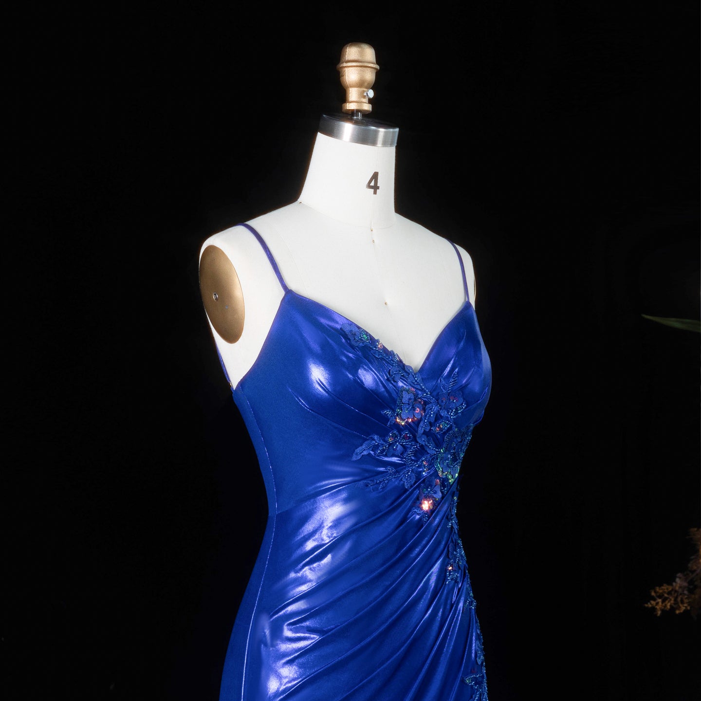 Glamorous Royal Blue Thin Spaghetti Strap Lace Up Back Ruched Train Prom Dress SH196 Sheer Fairy