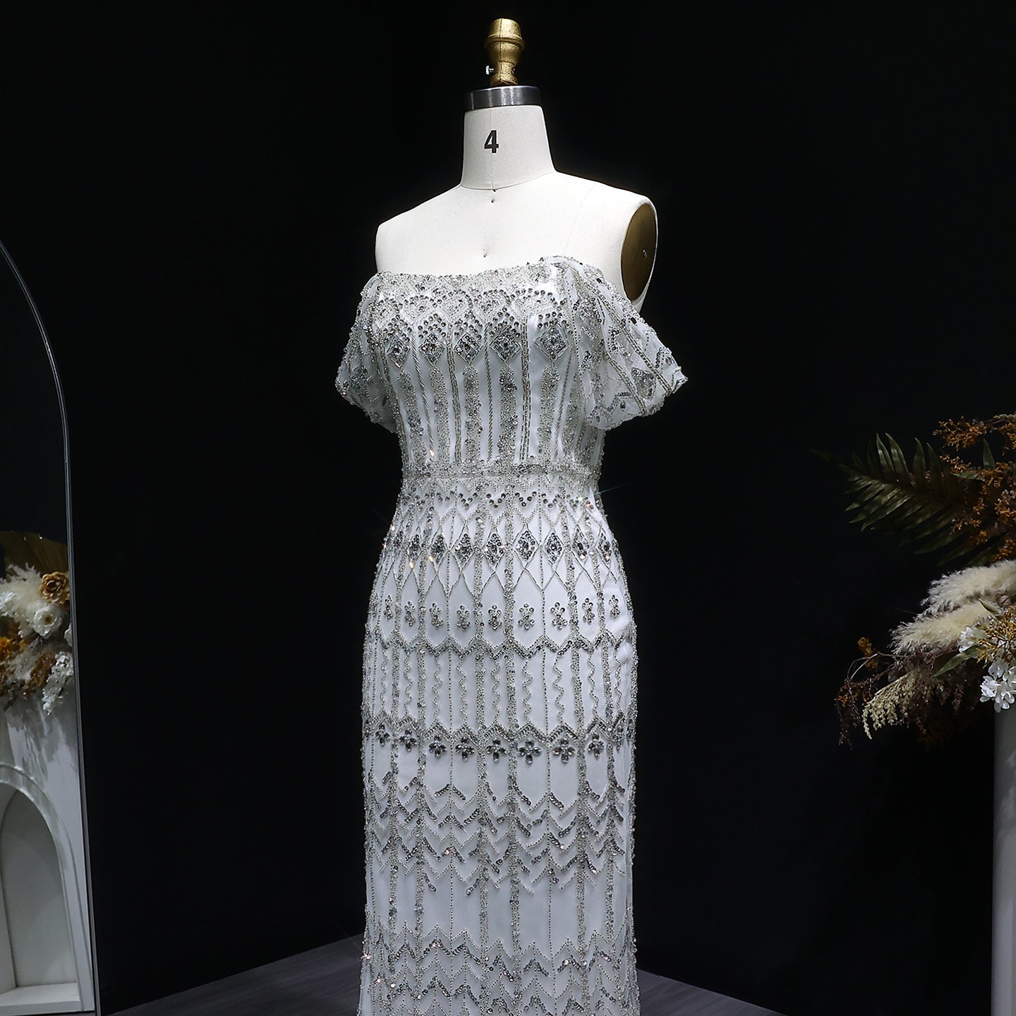 Square Neck Short Sleeve Formal Evening Gown for Women SS291 Sheer Fairy