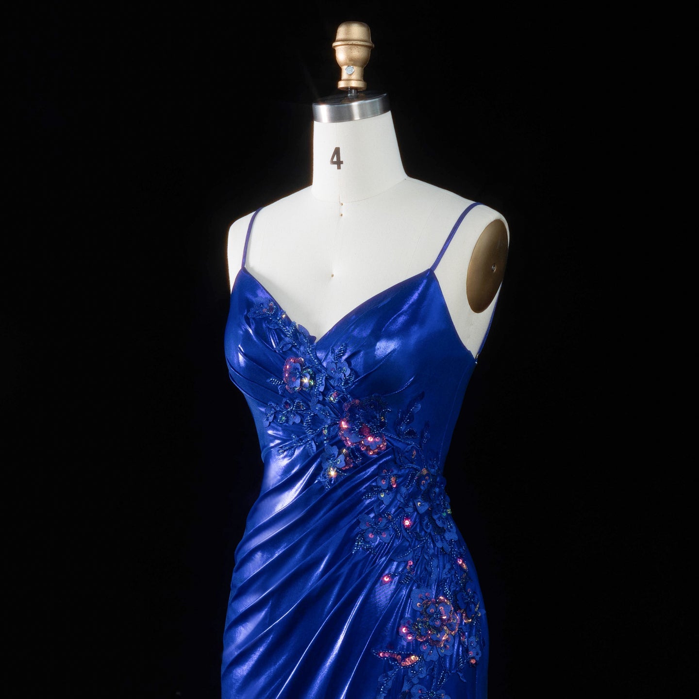 Glamorous Royal Blue Thin Spaghetti Strap Lace Up Back Ruched Train Prom Dress SH196 Sheer Fairy