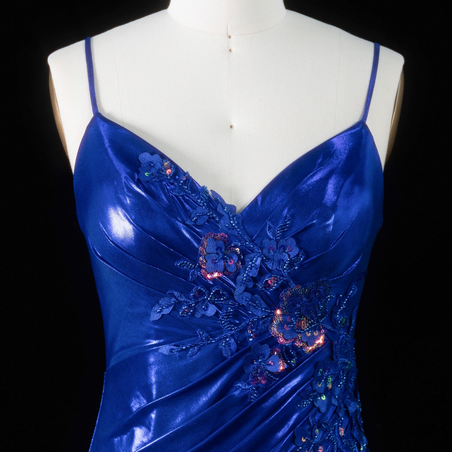 Glamorous Royal Blue Thin Spaghetti Strap Lace Up Back Ruched Train Prom Dress SH196 Sheer Fairy