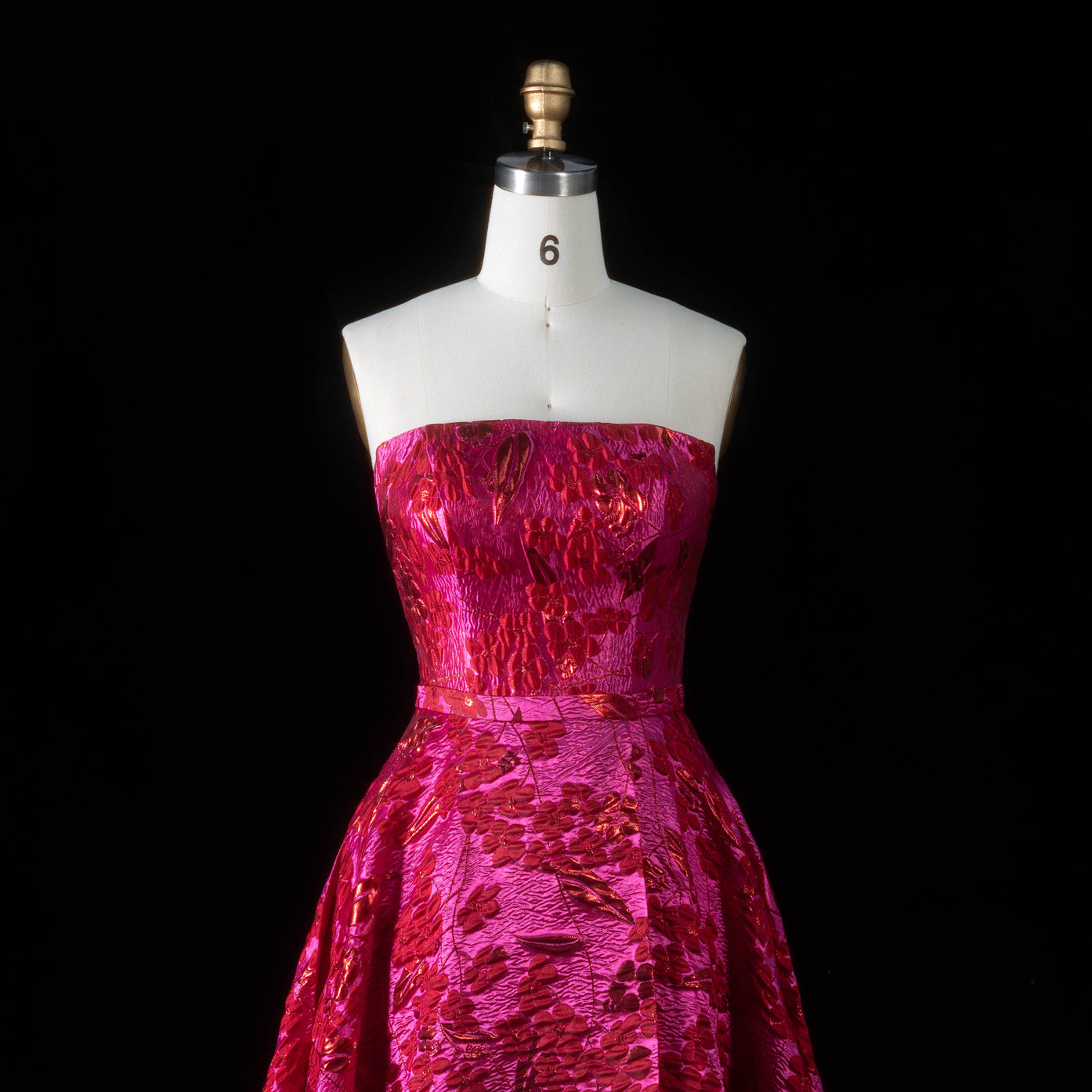 Luxury Fuchsia Metallic Leaf Pattern Strapless A-Line Prom Dress SH180 Sheer Fairy