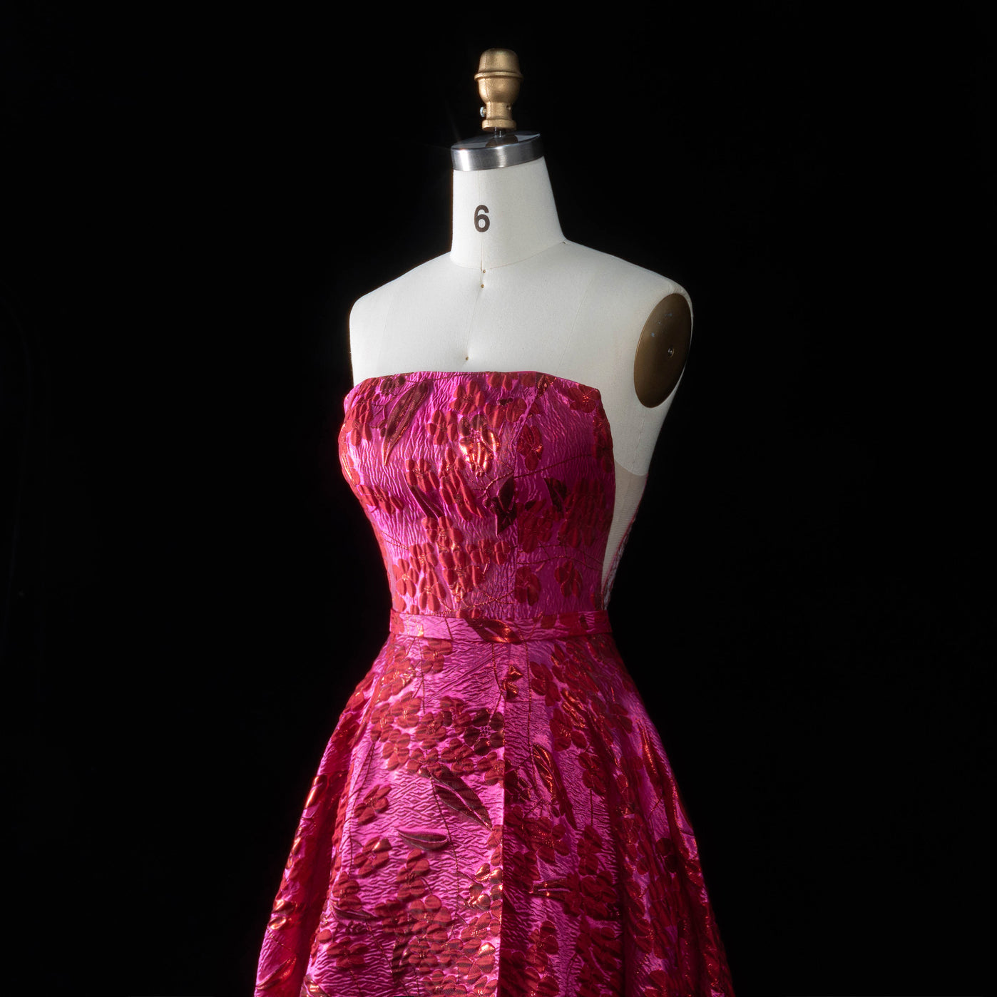 Luxury Fuchsia Metallic Leaf Pattern Strapless A-Line Prom Dress SH180 Sheer Fairy