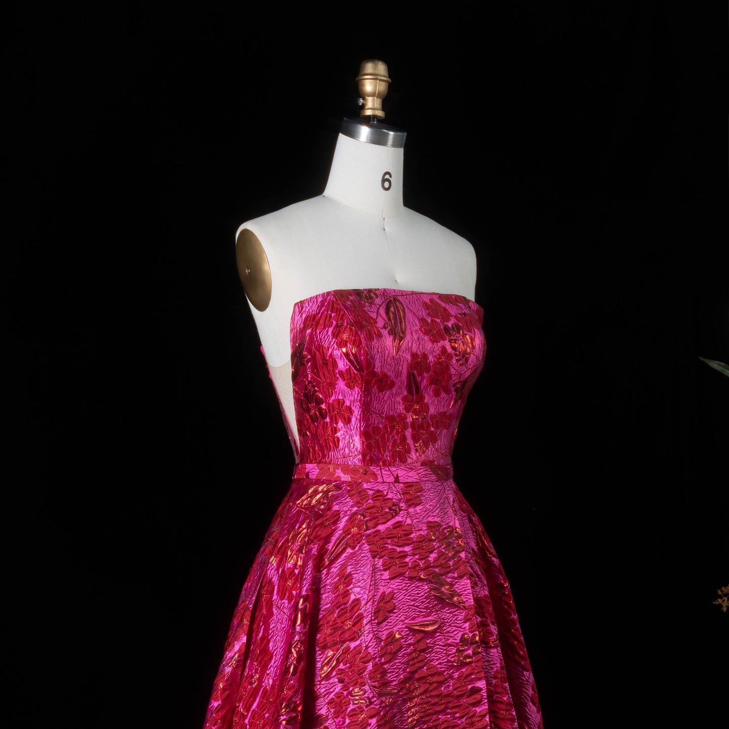 Luxury Fuchsia Metallic Leaf Pattern Strapless A-Line Prom Dress SH180 Sheer Fairy