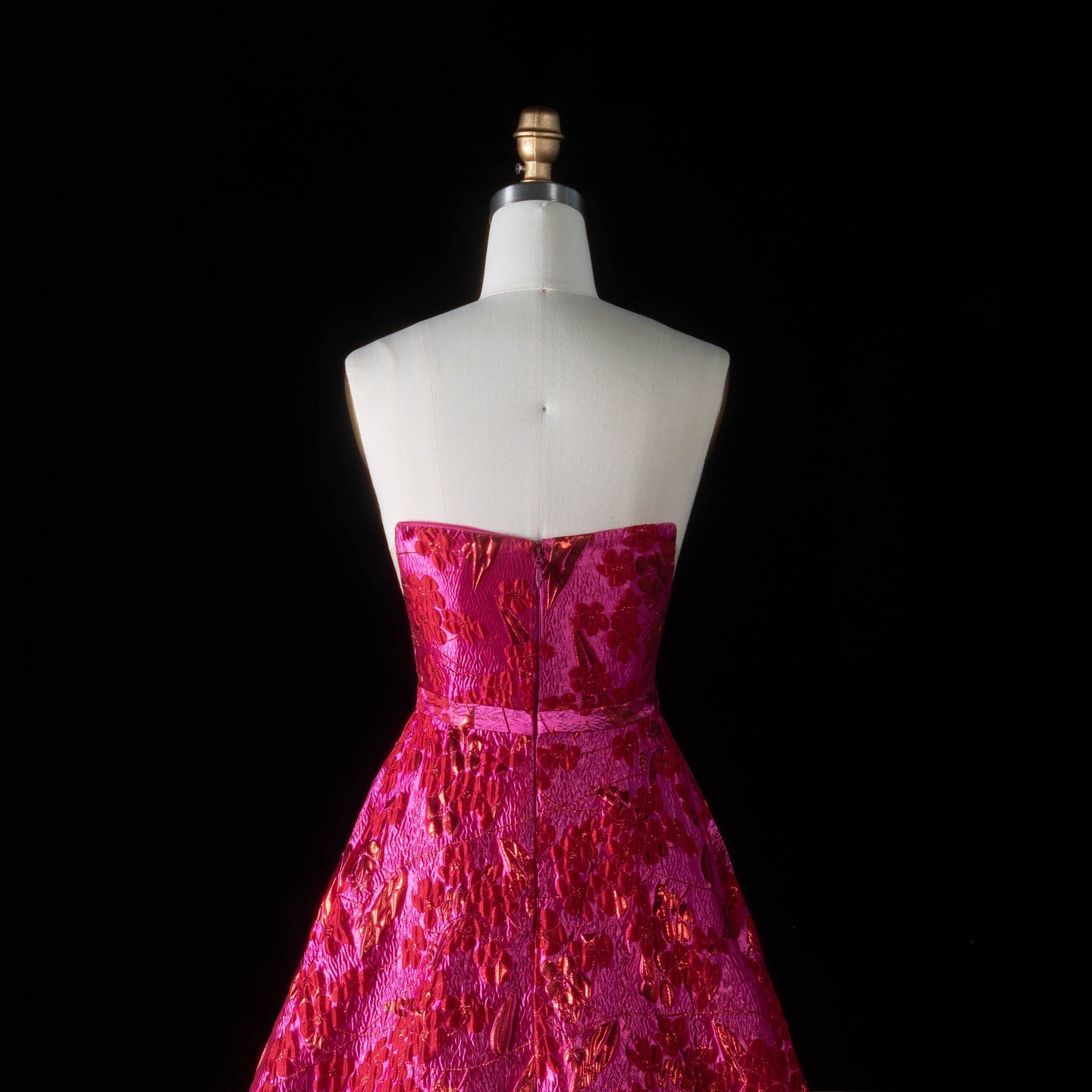 Luxury Fuchsia Metallic Leaf Pattern Strapless A-Line Prom Dress SH180 Sheer Fairy