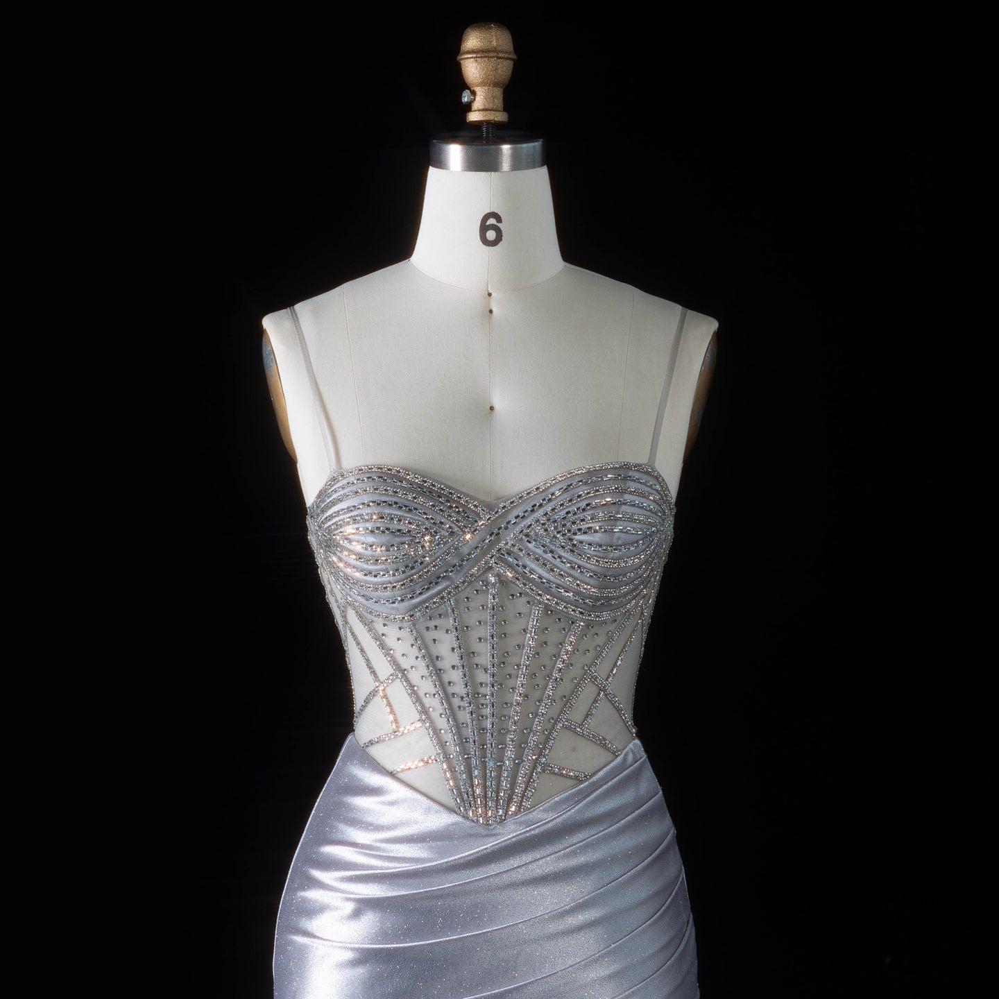 Glamorous Gray Sheer Mesh Rhinestone Lace Up Back Train Prom Dress SH198 Sheer Fairy