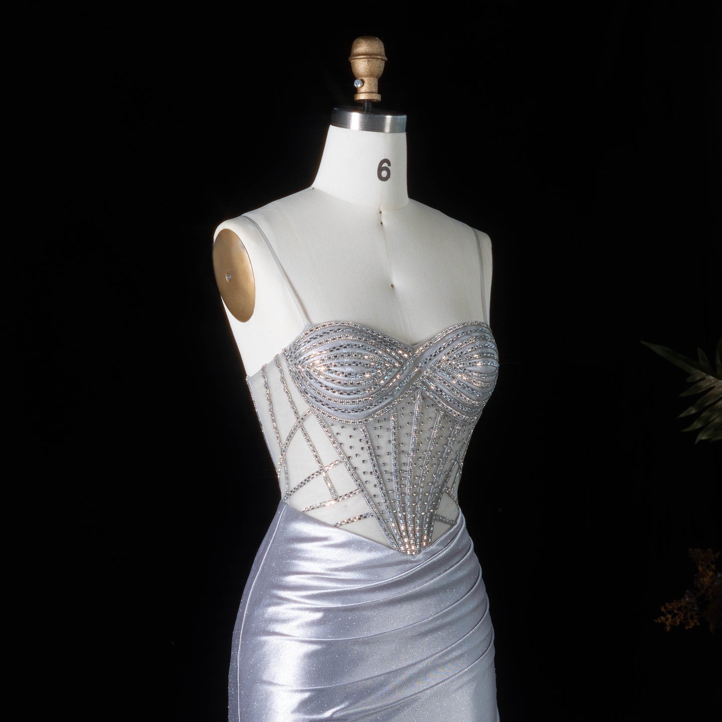 Glamorous Gray Sheer Mesh Rhinestone Lace Up Back Train Prom Dress SH198 Sheer Fairy