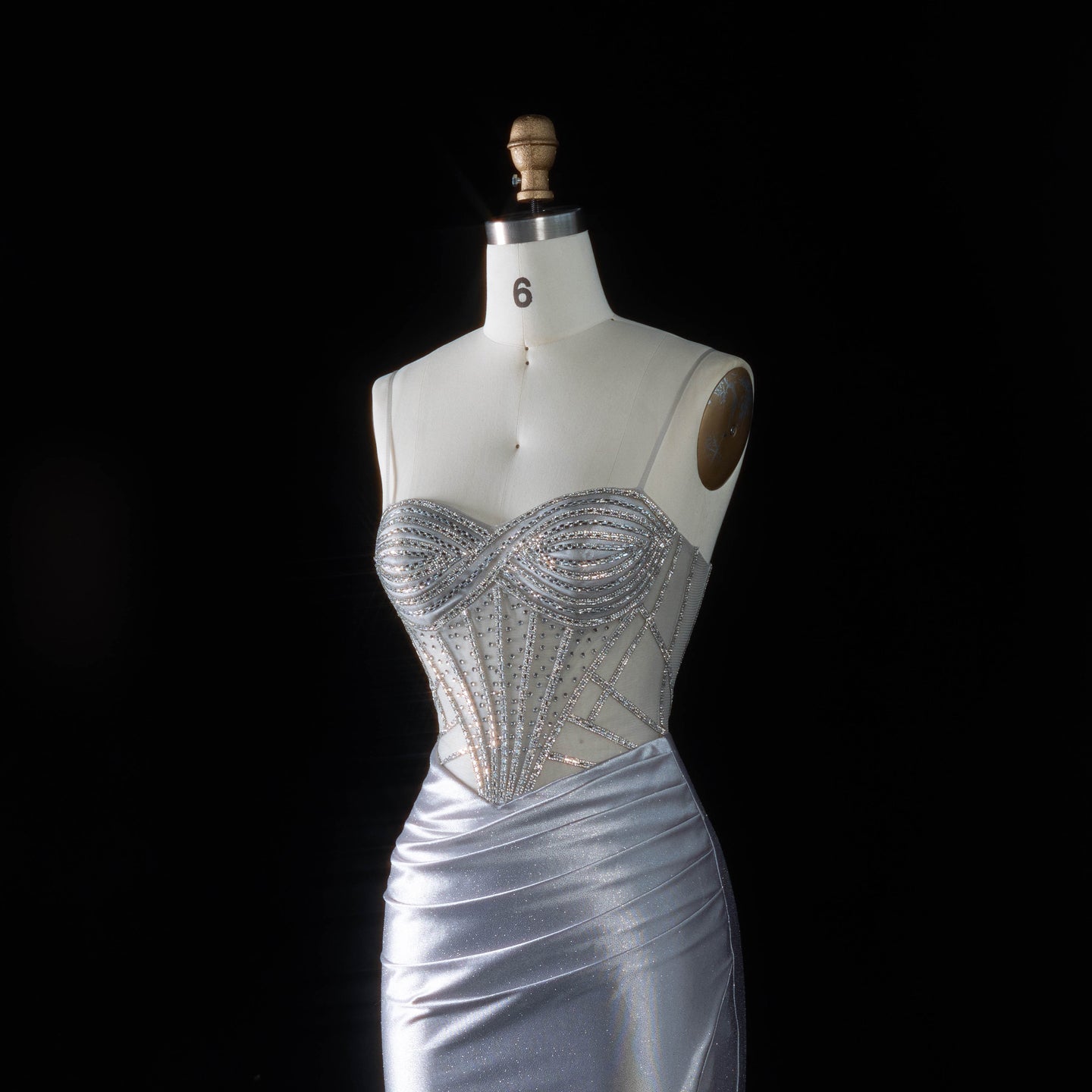 Glamorous Gray Sheer Mesh Rhinestone Lace Up Back Train Prom Dress SH198 Sheer Fairy