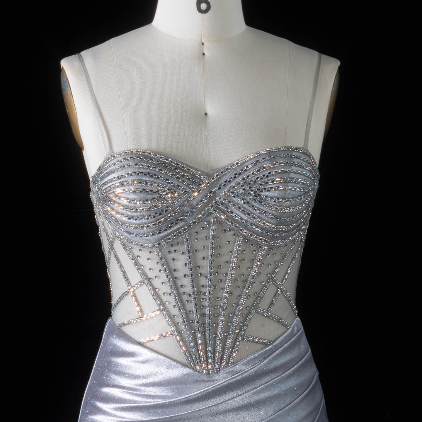 Glamorous Gray Sheer Mesh Rhinestone Lace Up Back Train Prom Dress SH198 Sheer Fairy