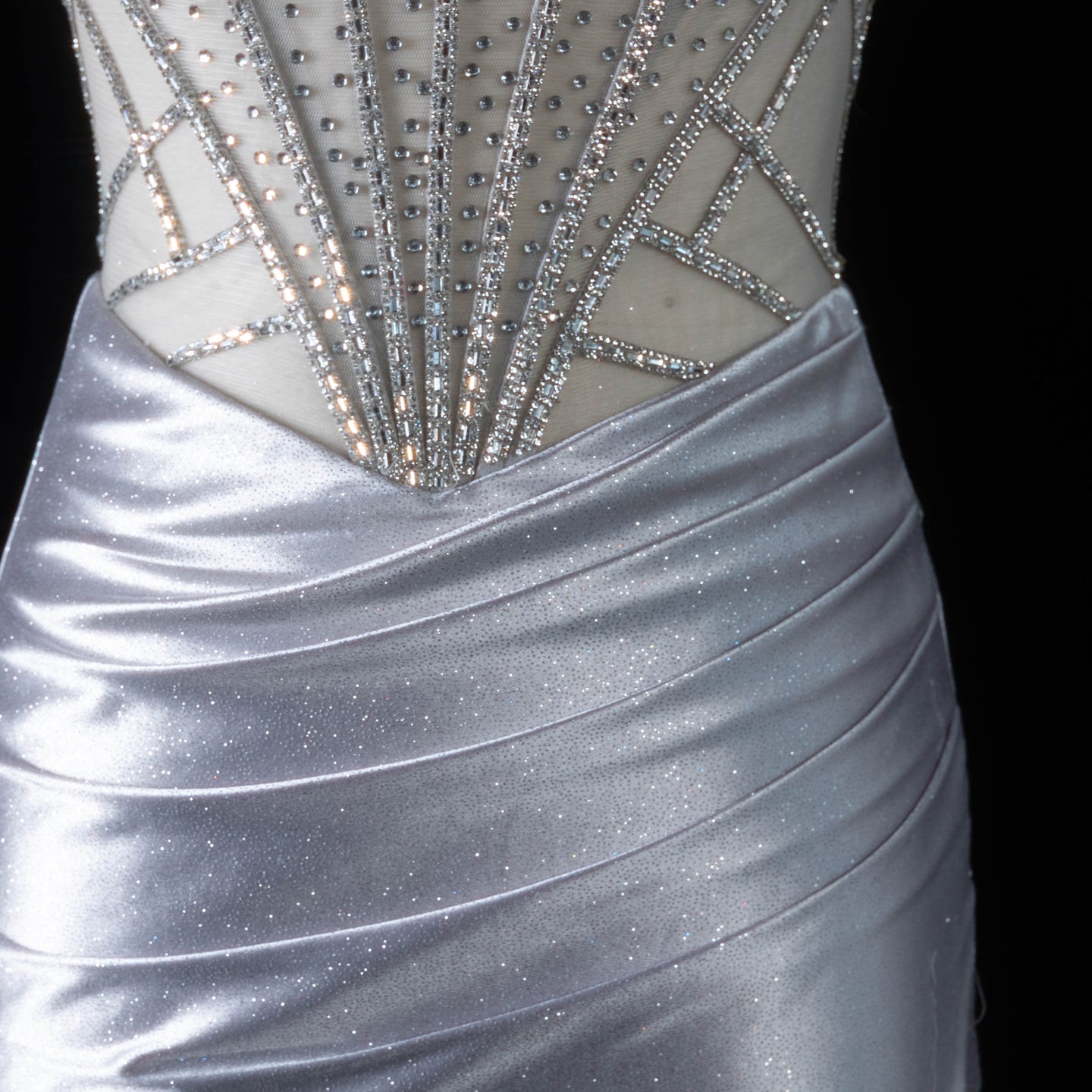 Glamorous Gray Sheer Mesh Rhinestone Lace Up Back Train Prom Dress SH198 Sheer Fairy