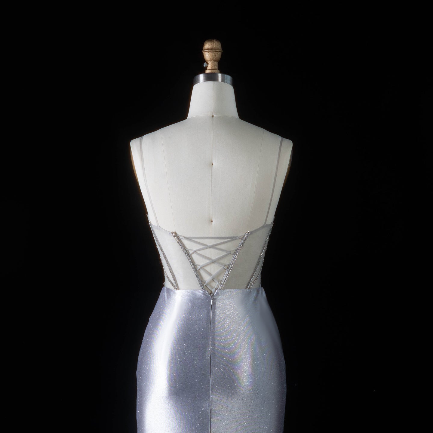 Glamorous Gray Sheer Mesh Rhinestone Lace Up Back Train Prom Dress SH198 Sheer Fairy