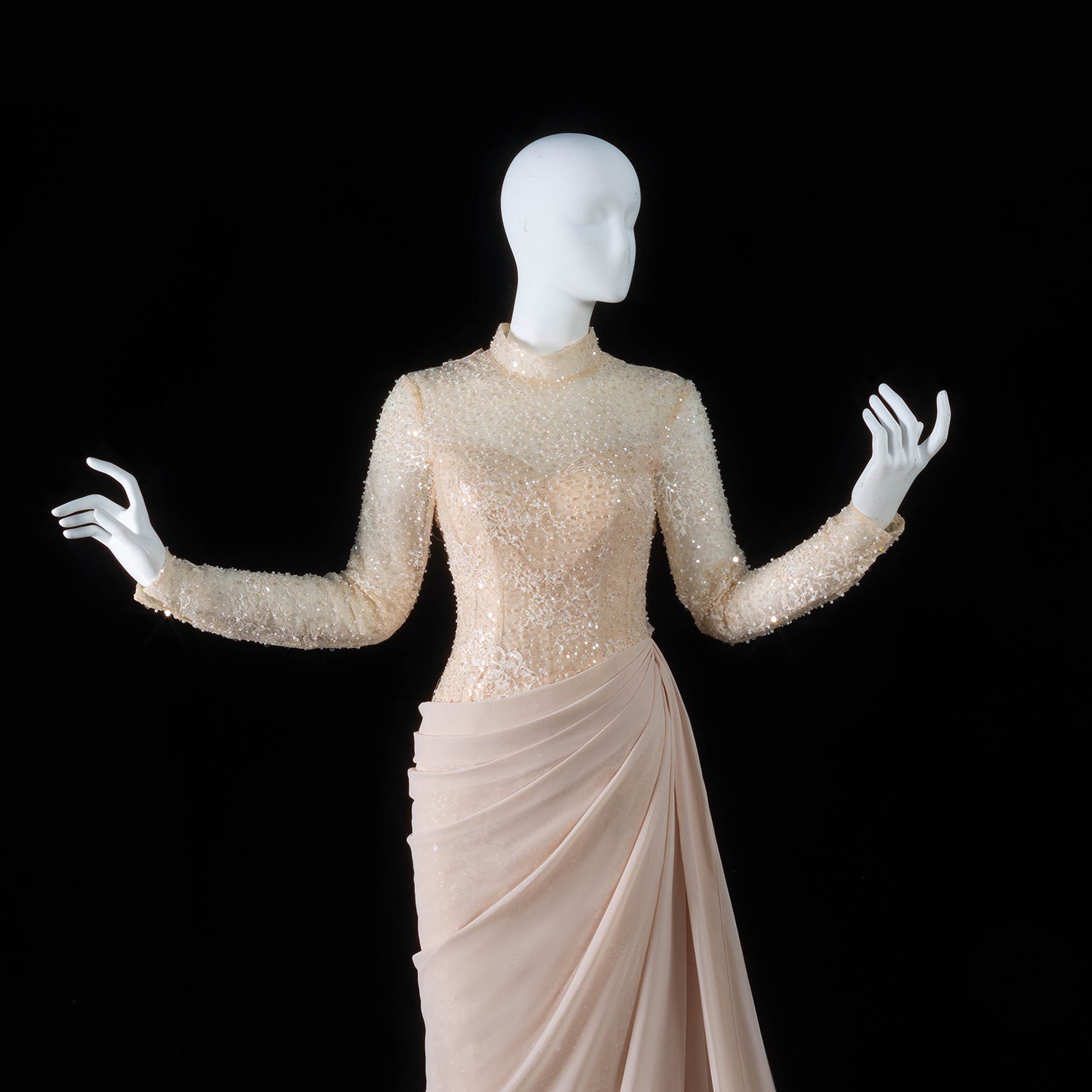 Periwinkle Lace High Neck Long Sleeve Mermaid Violet Evening Dress SF429 Sheer Fairy