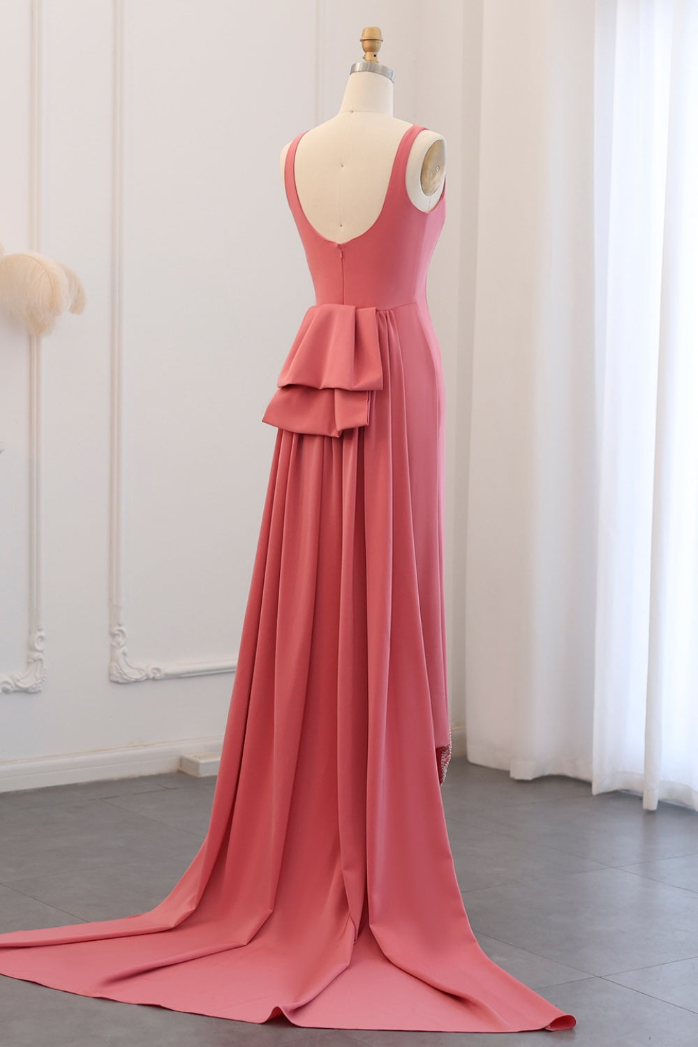 Elegant Coral Pink Butterfly Beaded Evening Dress SS471 Sheer Fairy