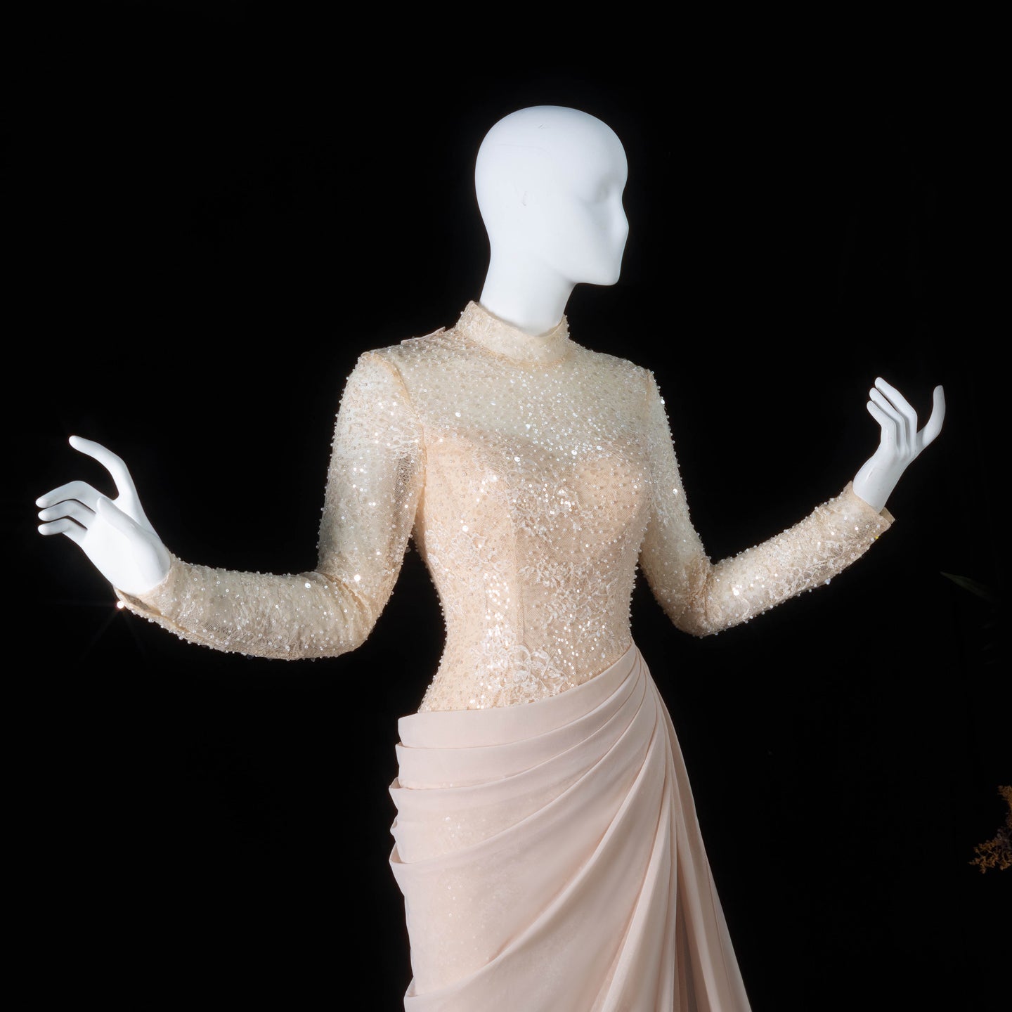 Periwinkle Lace High Neck Long Sleeve Mermaid Violet Evening Dress SF429 Sheer Fairy