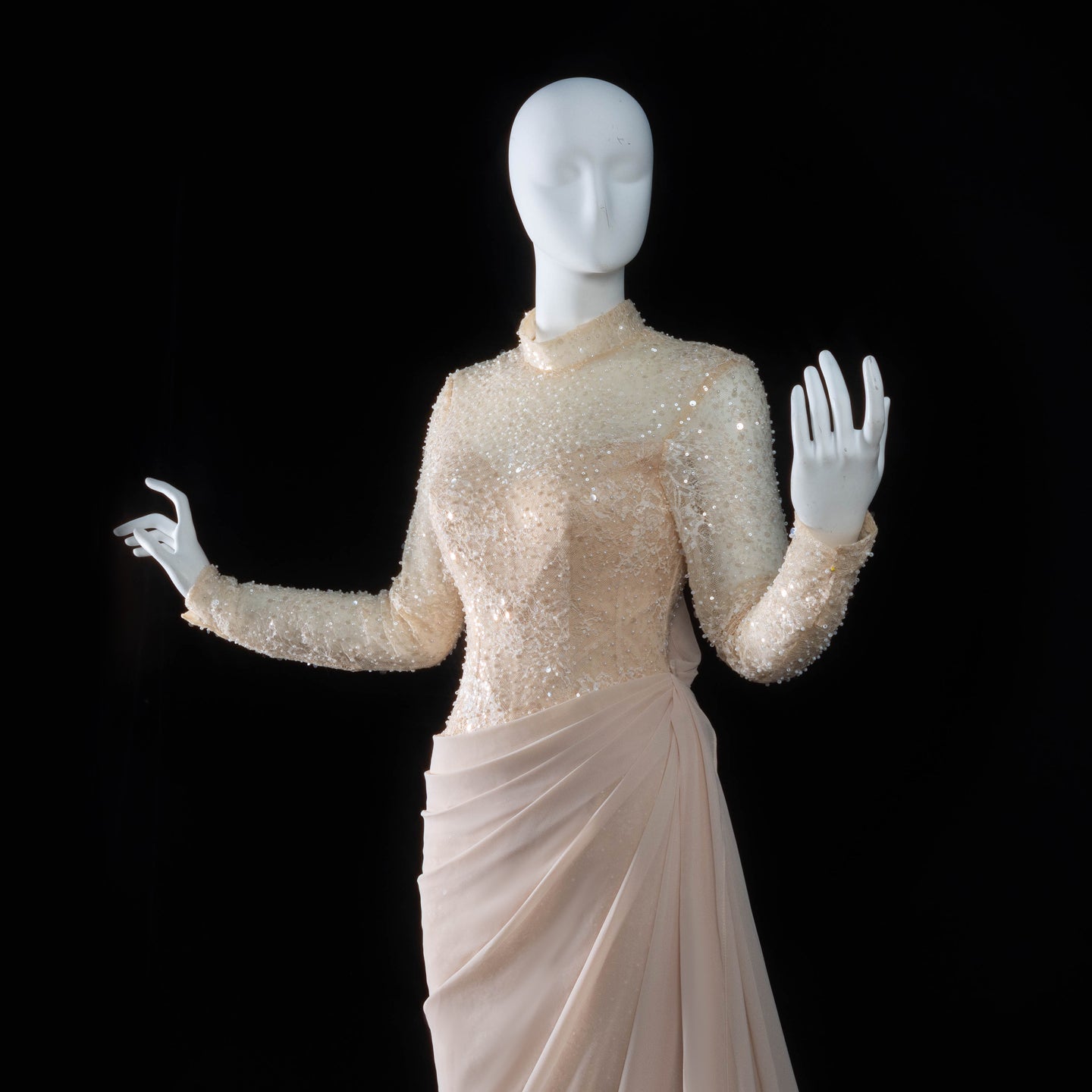 Periwinkle Lace High Neck Long Sleeve Mermaid Violet Evening Dress SF429 Sheer Fairy