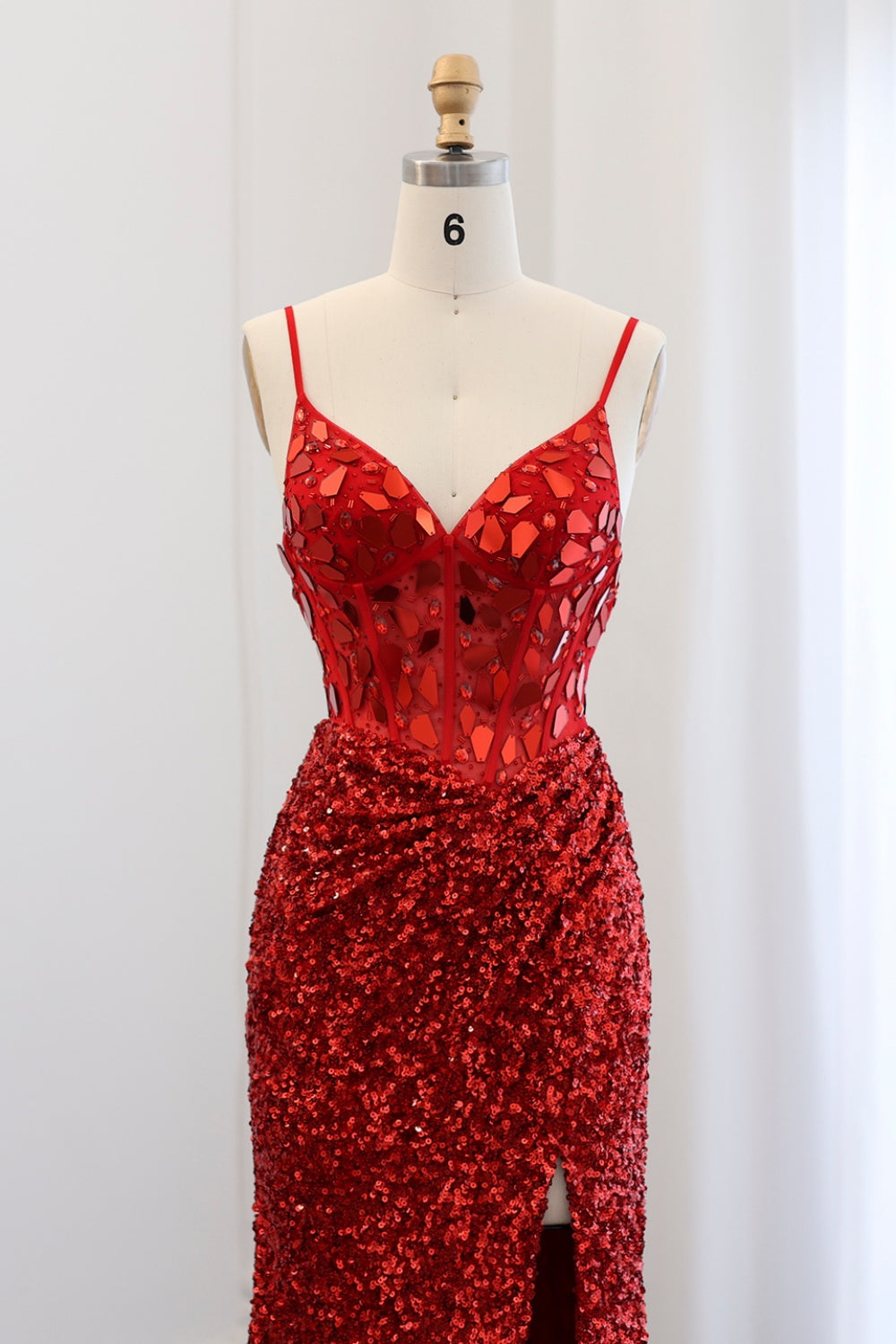 Crimson Red Sequin Sweetheart Mermaid Prom Dress SH307 Sheer Fairy