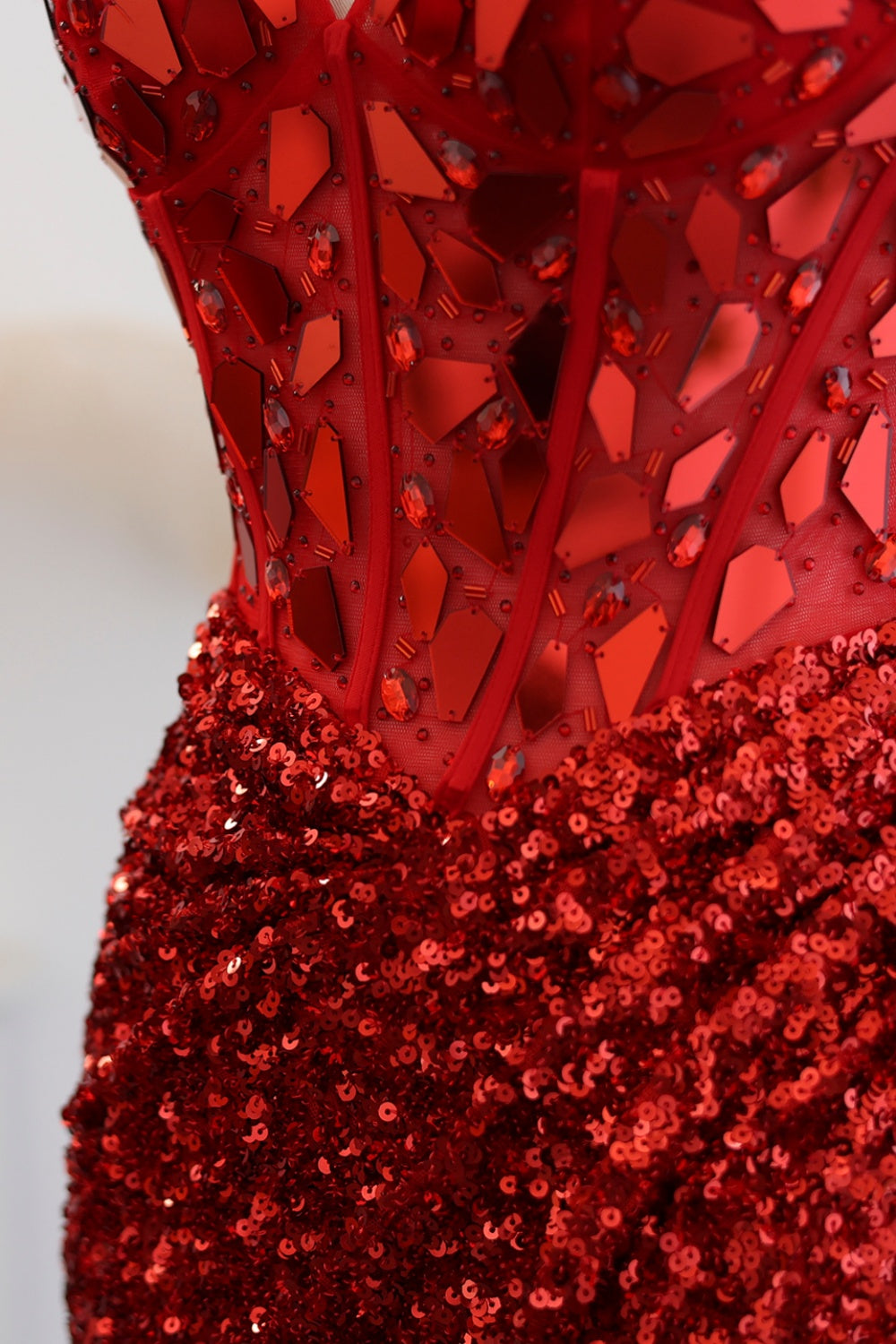 Crimson Red Sequin Sweetheart Mermaid Prom Dress SH307 Sheer Fairy