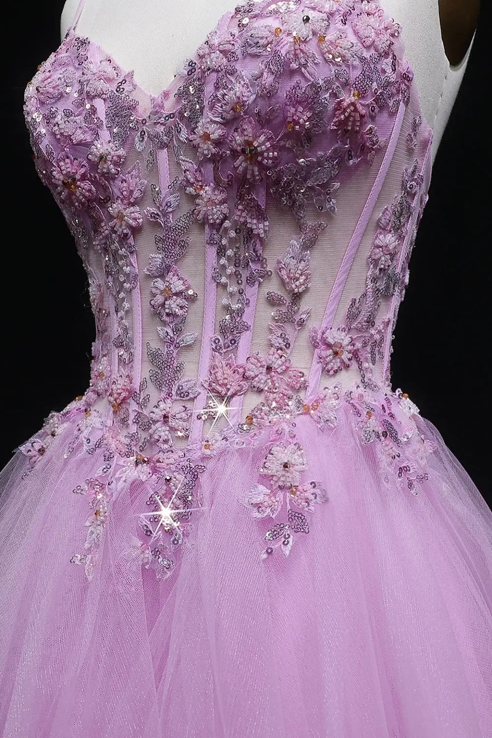 Luxury Pink Beaded Plunging V-Neck Tiered Prom Dress SH104 Sheer Fairy