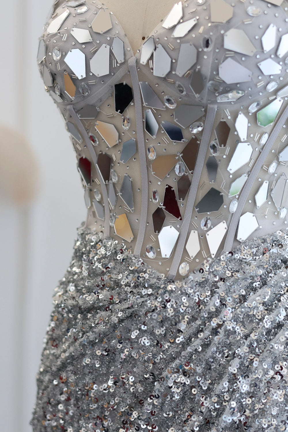 Crimson Red Sequin Sweetheart Mermaid Prom Dress SH307 Sheer Fairy