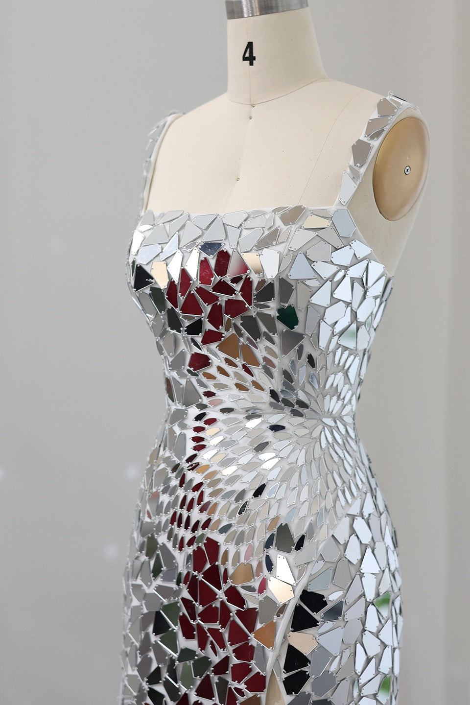 Silver Mosaic Mirror Tile Square Neck Sheath Homecoming Dress RM117 Sheer Fairy