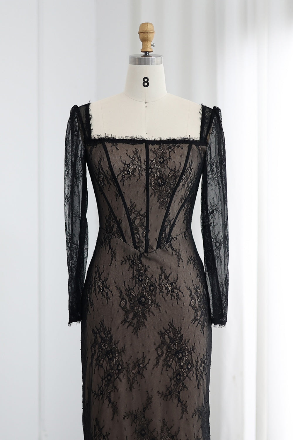 Elegant Black Lace Long Sleeves Sheath Evening Dress SF038 Sheer Fairy