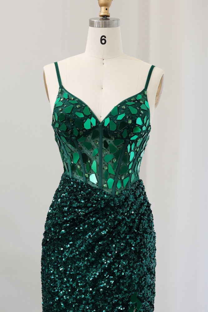 Emerald Green Sequin Sheath Lace-Up Homecoming Dress RM118 Sheer Fairy