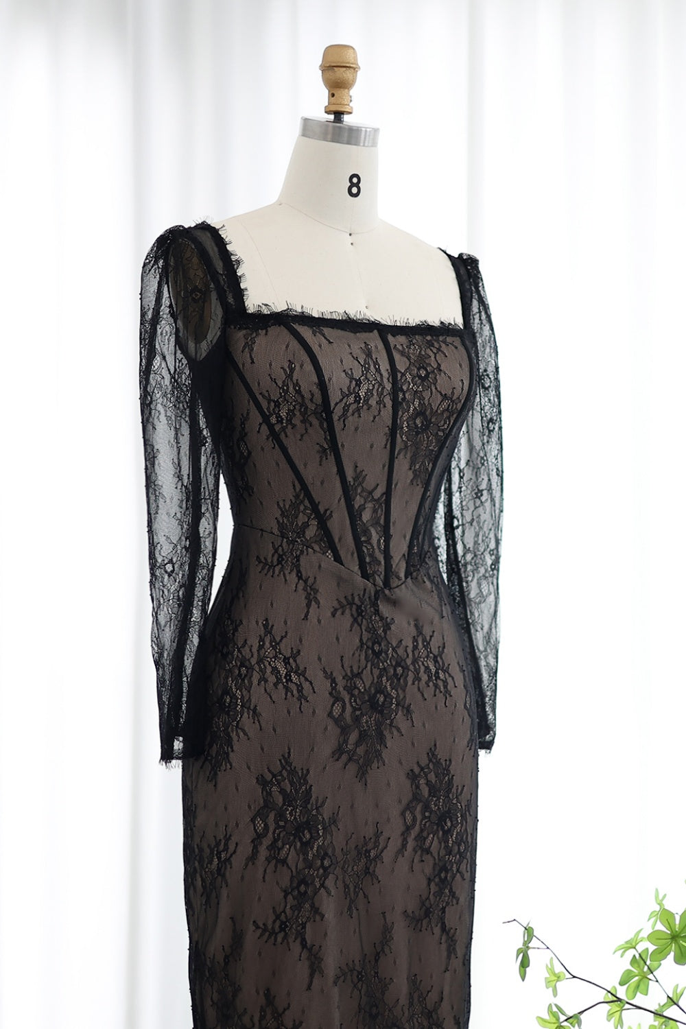 Elegant Black Lace Long Sleeves Sheath Evening Dress SF038 Sheer Fairy