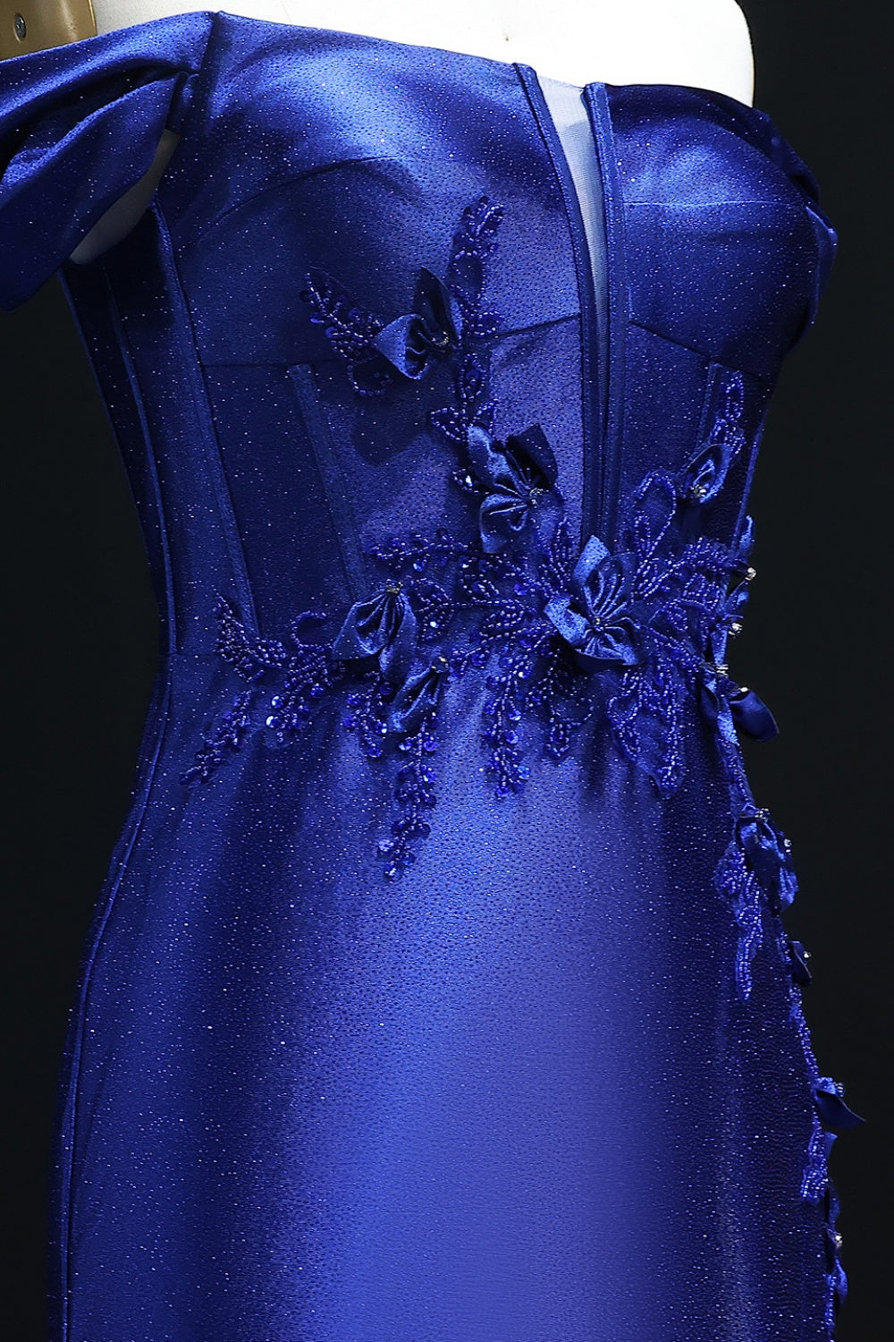 Teal Satin Off-the-Shoulder Mermaid Prom Dress with 3D Floral SH511 Sheer Fairy