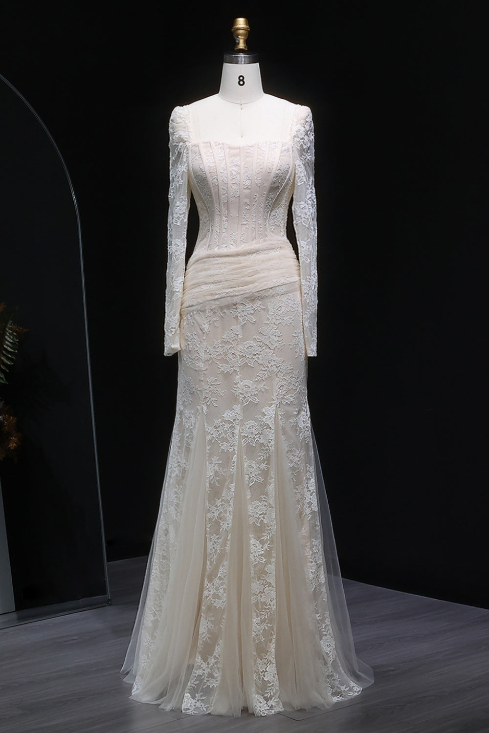 Elegant Lace Square Neck Mermaid Long Sleeves Evening Dress SF252 Sheer Fairy