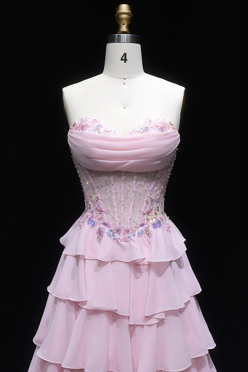 Blush Chiffon Strapless Tiered Ruffled A-Line Prom Dress SH138 Sheer Fairy