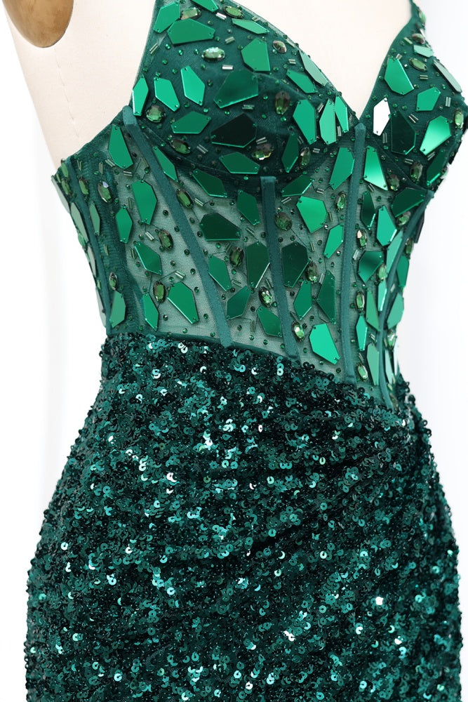 Emerald Green Sequin Sheath Lace-Up Homecoming Dress RM118 Sheer Fairy