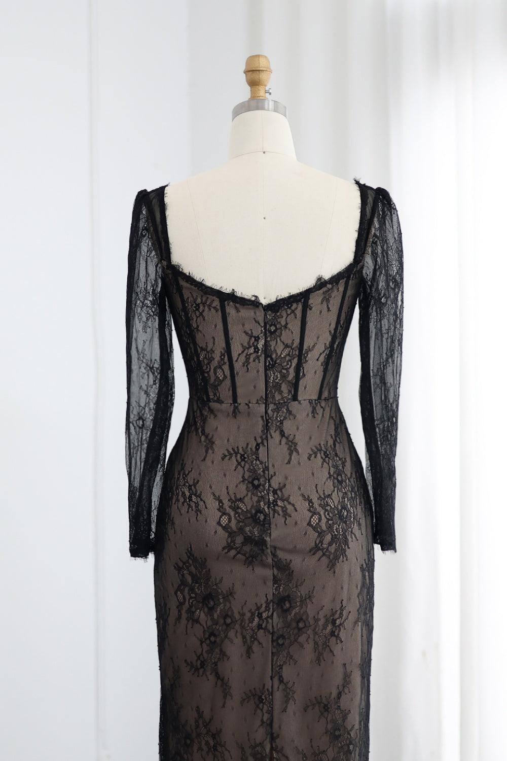 Elegant Black Lace Long Sleeves Sheath Evening Dress SF038 Sheer Fairy