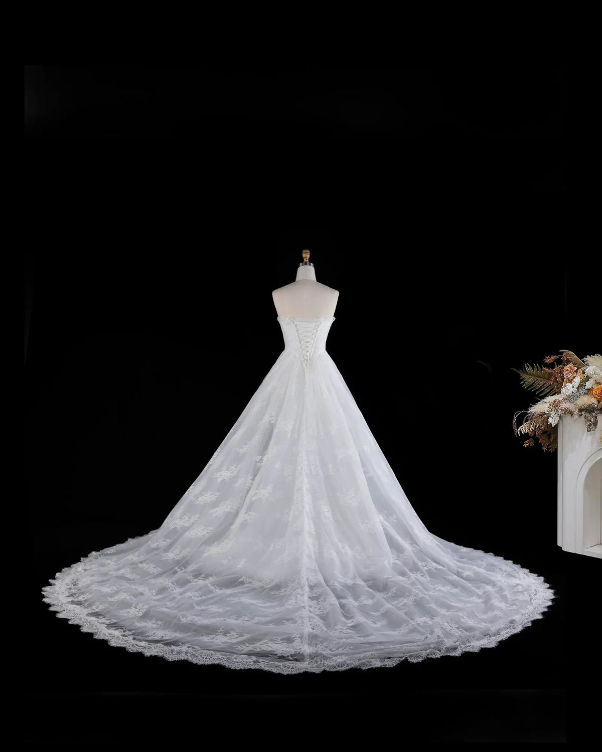 White Strapless Boned Corset Mermaid Wedding Gown with Long Train SW671 Sheer Fairy