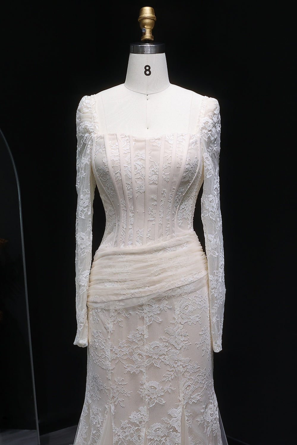 Elegant Lace Square Neck Mermaid Long Sleeves Evening Dress SF252 Sheer Fairy