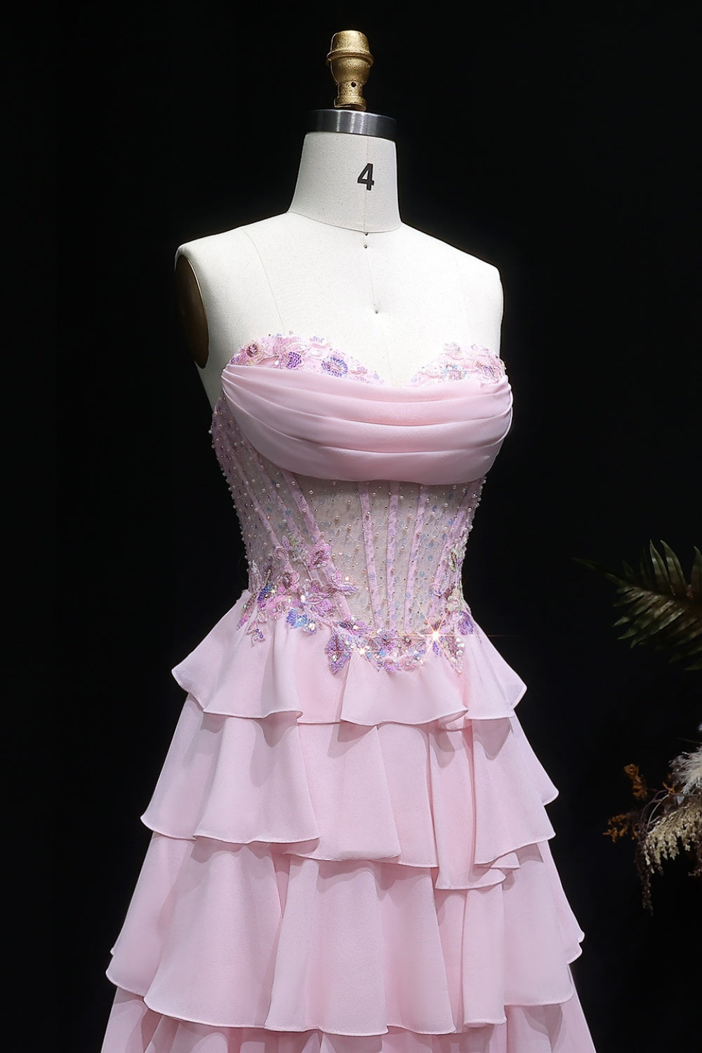 Blush Chiffon Strapless Tiered Ruffled A-Line Prom Dress SH138 Sheer Fairy