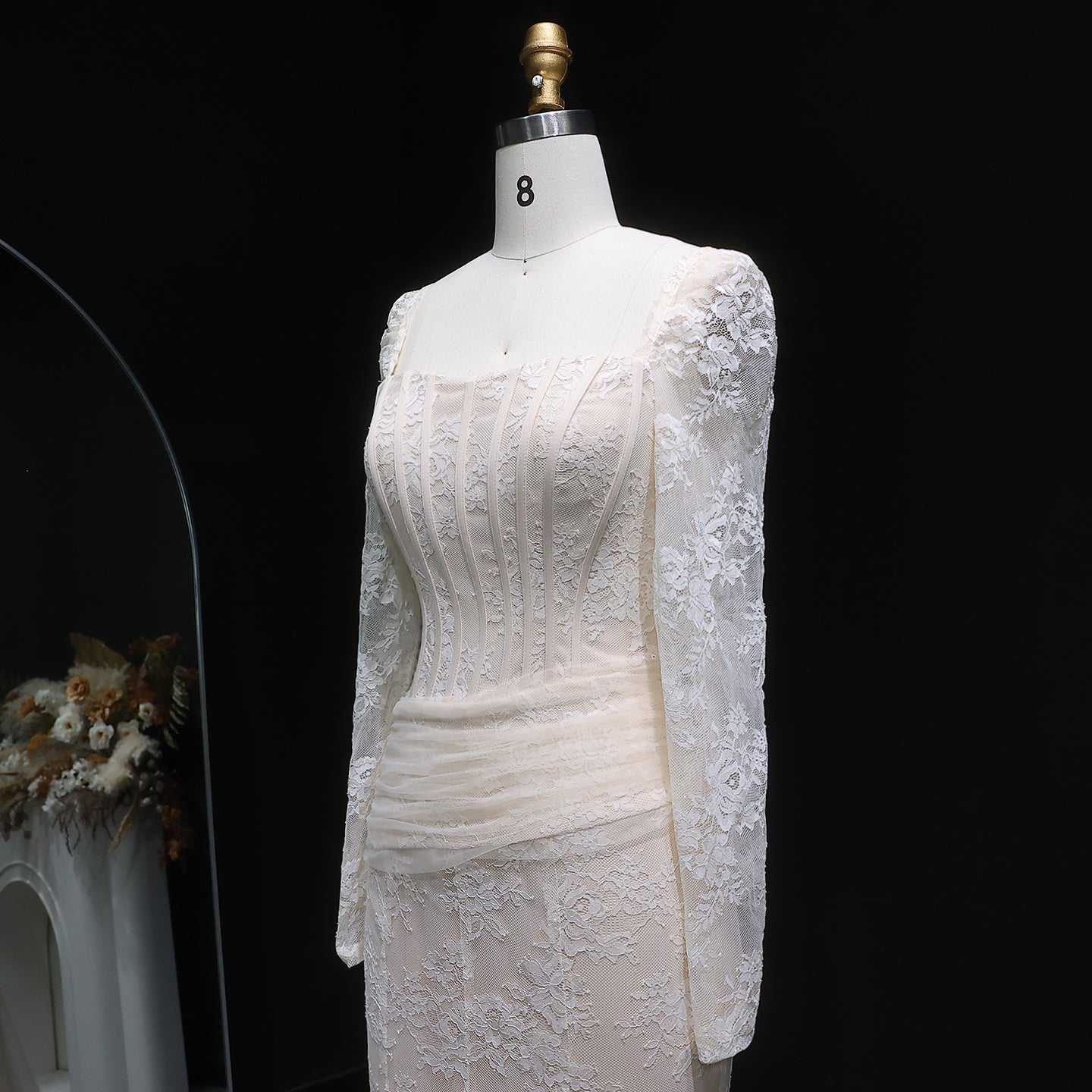 Elegant Lace Square Neck Mermaid Long Sleeves Evening Dress SF252