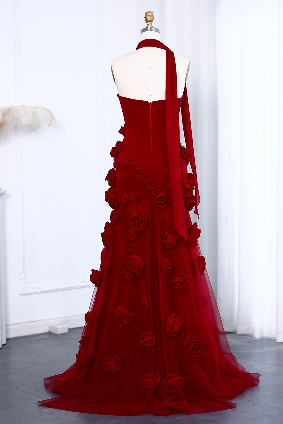 Modest 3D Rose Strapless Mermaid Evening Dress with Train SS207