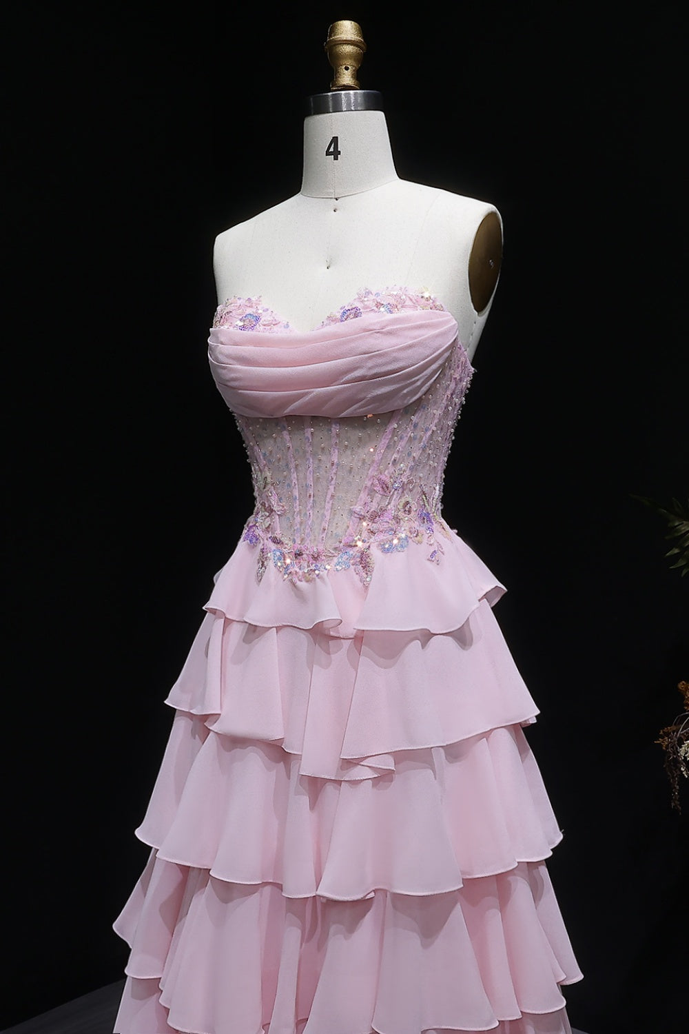 Blush Chiffon Strapless Tiered Ruffled A-Line Prom Dress SH138 Sheer Fairy