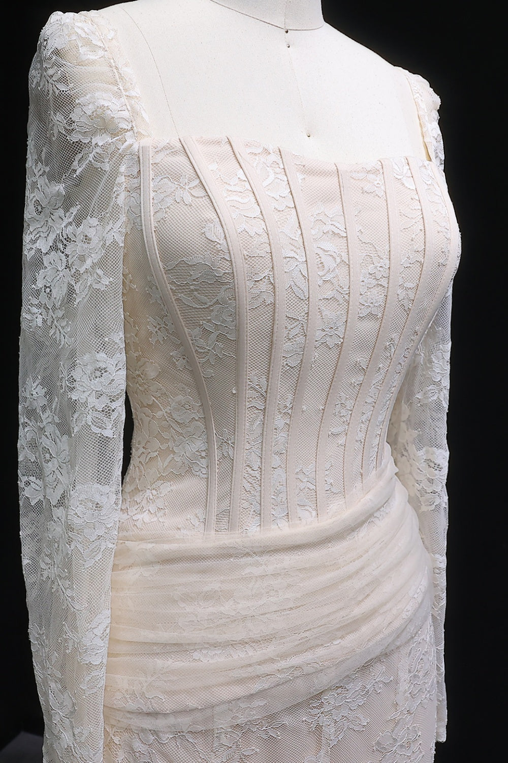 Elegant Lace Square Neck Mermaid Long Sleeves Evening Dress SF252 Sheer Fairy