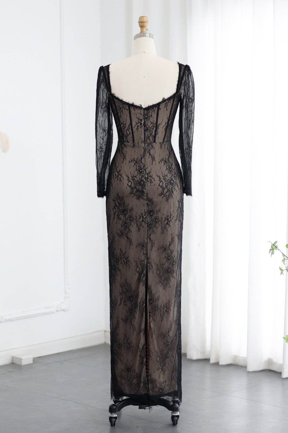 Elegant Black Lace Long Sleeves Sheath Evening Dress SF038 Sheer Fairy