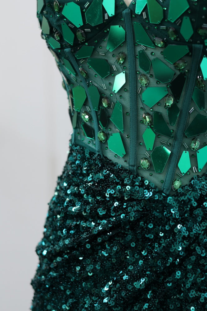 Emerald Green Sequin Sheath Lace-Up Homecoming Dress RM118 Sheer Fairy