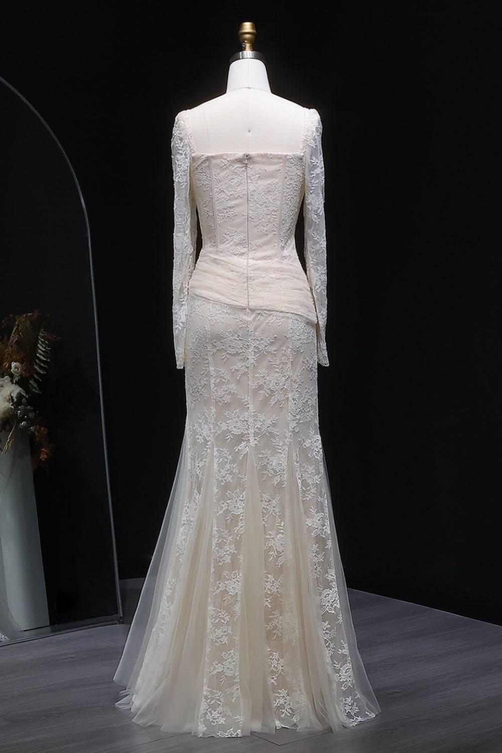 Elegant Lace Square Neck Mermaid Long Sleeves Evening Dress SF252 Sheer Fairy