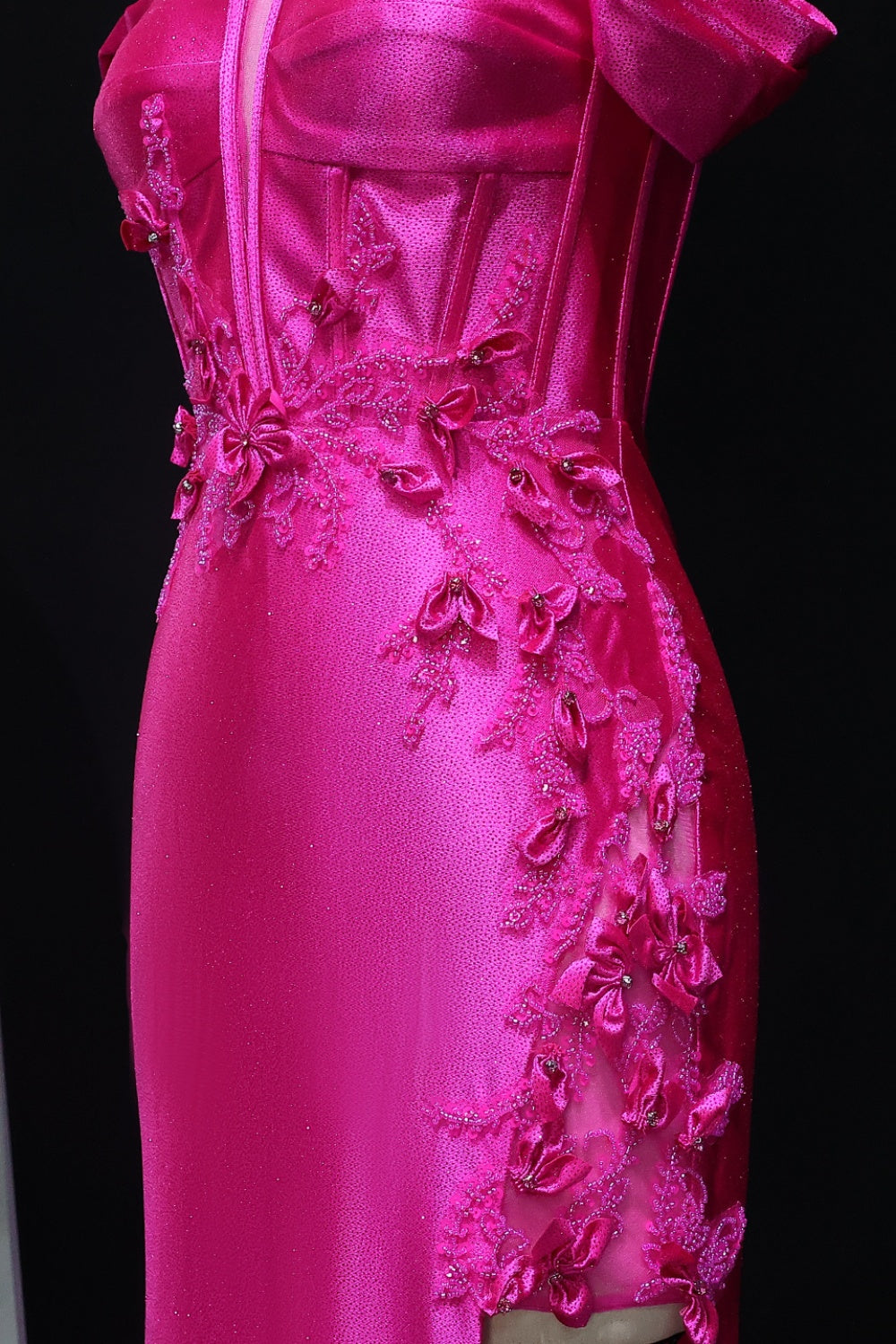 Teal Satin Off-the-Shoulder Mermaid Prom Dress with 3D Floral SH511 Sheer Fairy