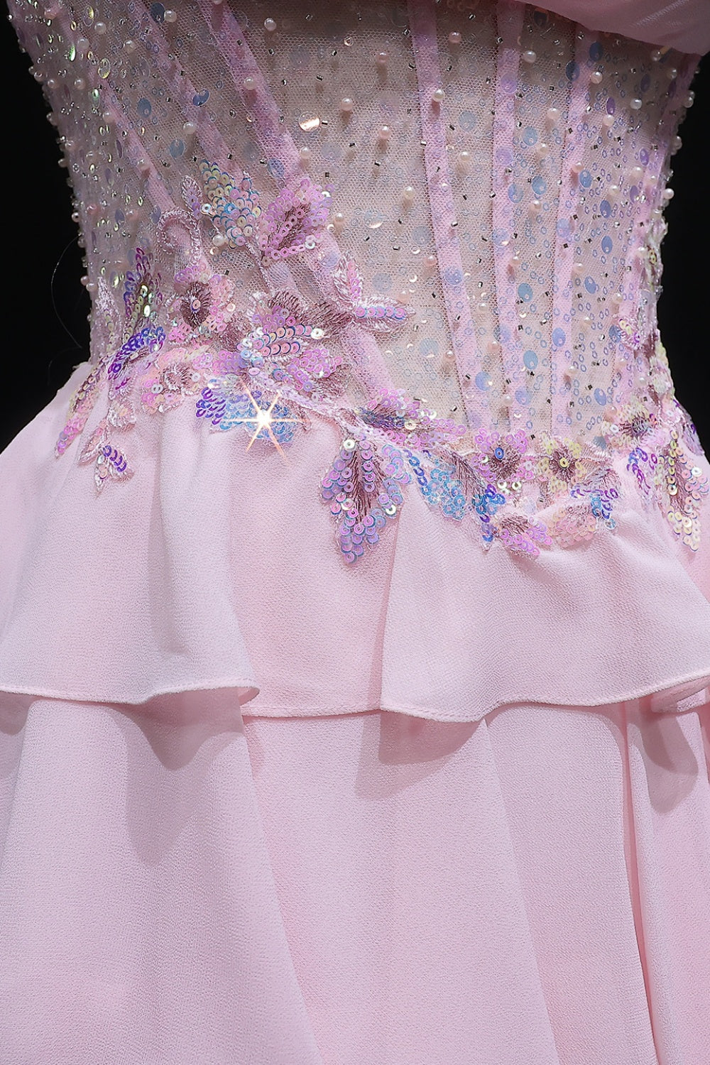 Blush Chiffon Strapless Tiered Ruffled A-Line Prom Dress SH138 Sheer Fairy