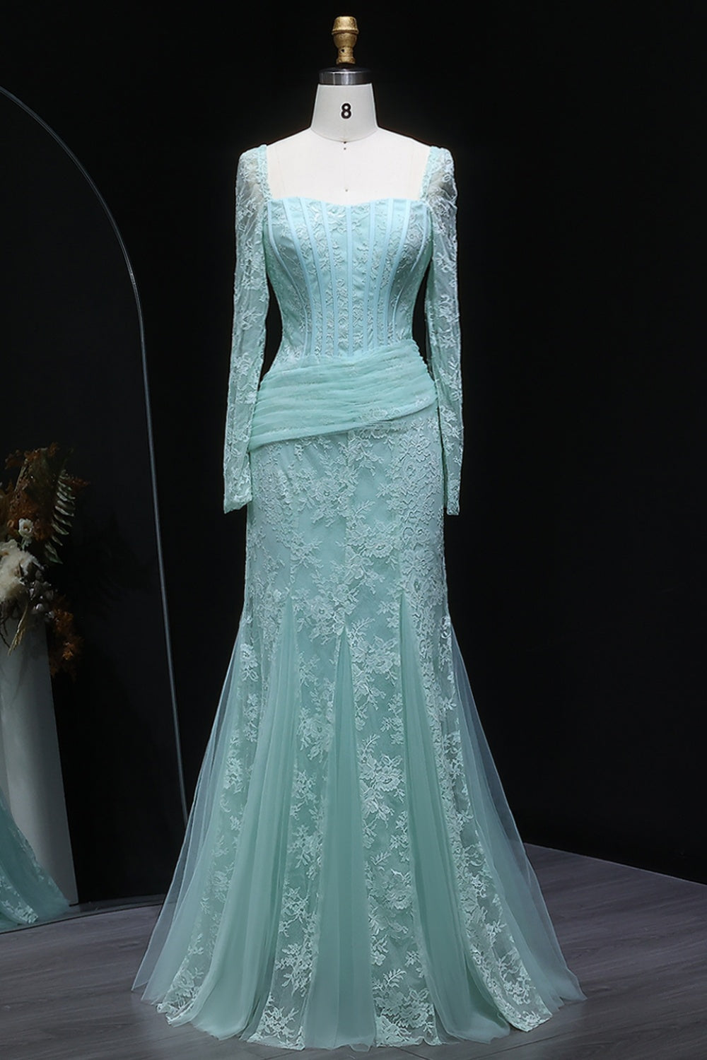 Elegant Lace Square Neck Mermaid Long Sleeves Evening Dress SF252 Sheer Fairy