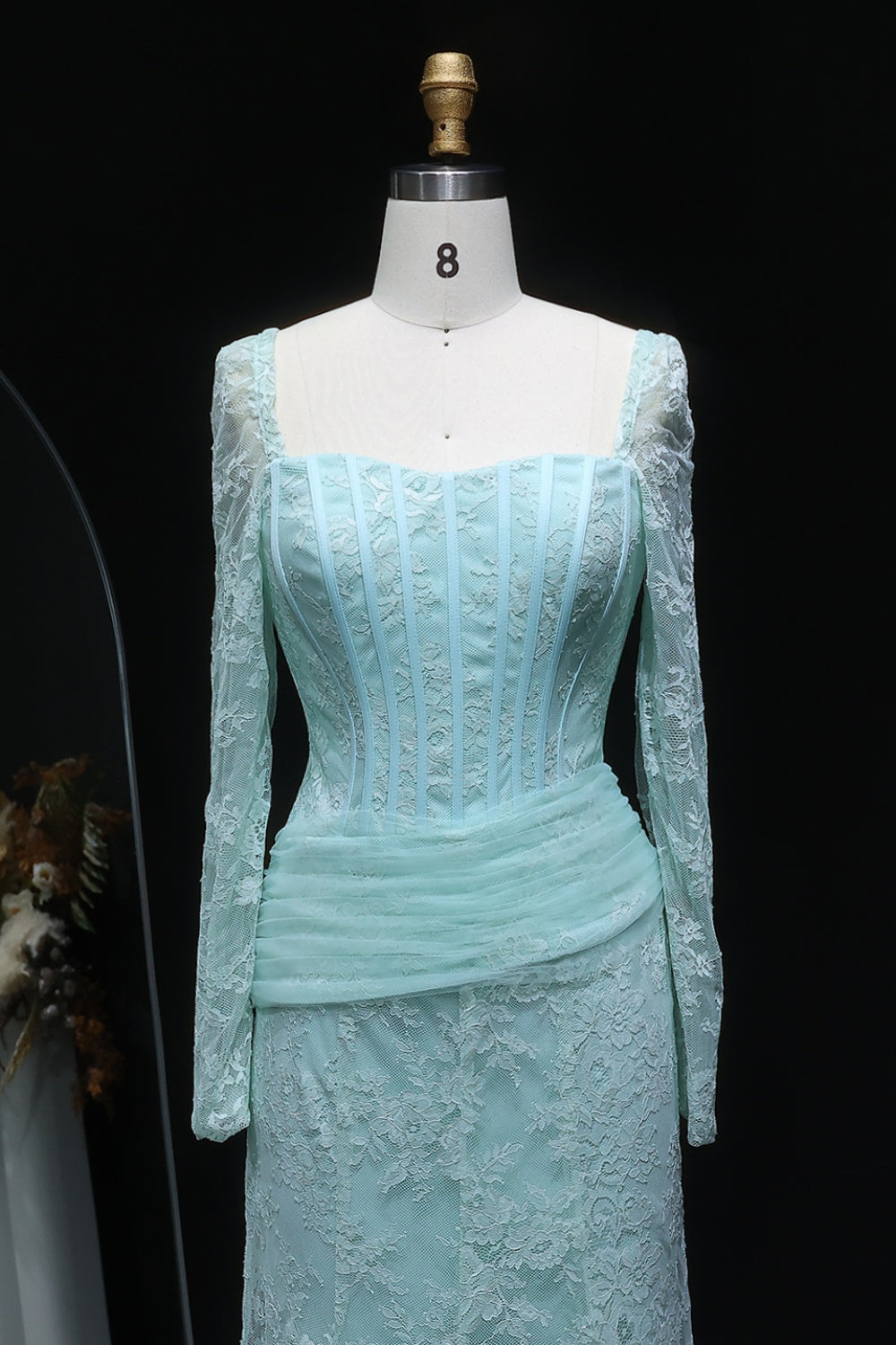 Elegant Lace Square Neck Mermaid Long Sleeves Evening Dress SF252 Sheer Fairy