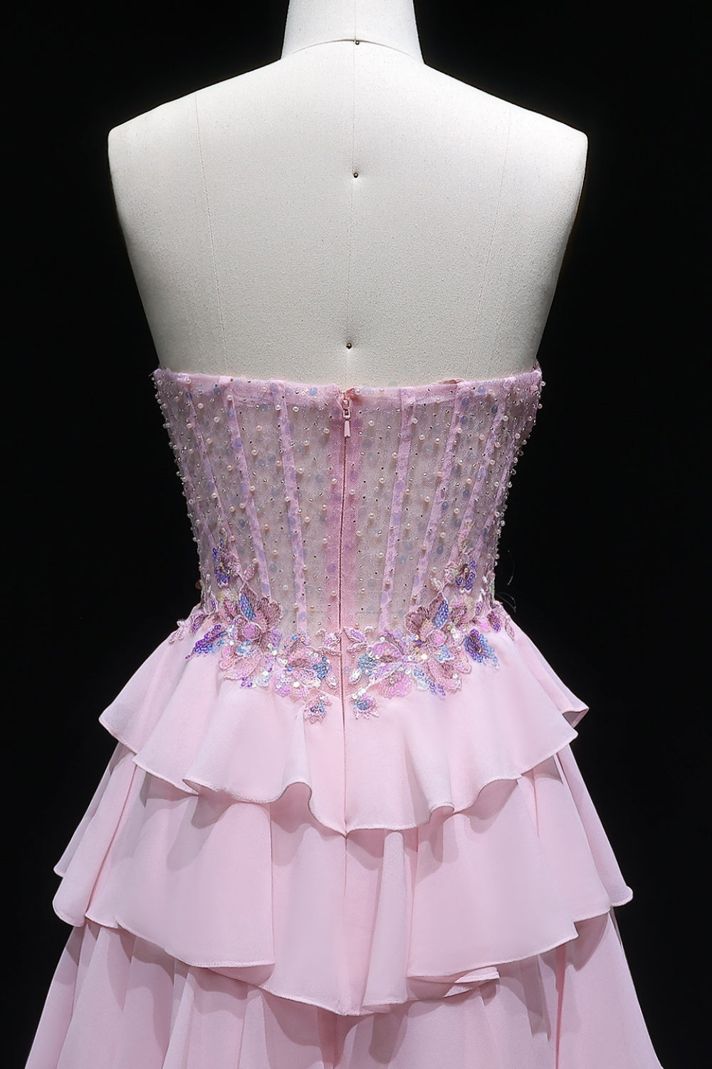 Blush Chiffon Strapless Tiered Ruffled A-Line Prom Dress SH138 Sheer Fairy