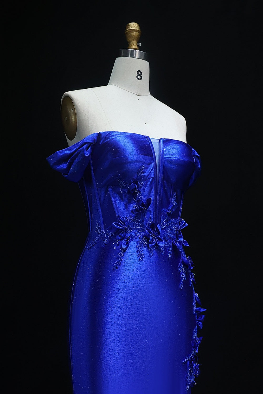 Teal Satin Off-the-Shoulder Mermaid Prom Dress with 3D Floral SH511 Sheer Fairy